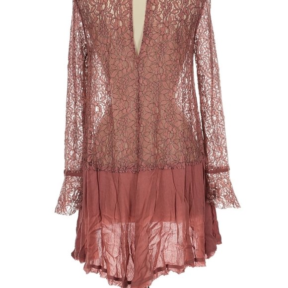 Free People Lace Long Sleeve Mini in Mauve - Picture 3 of 5